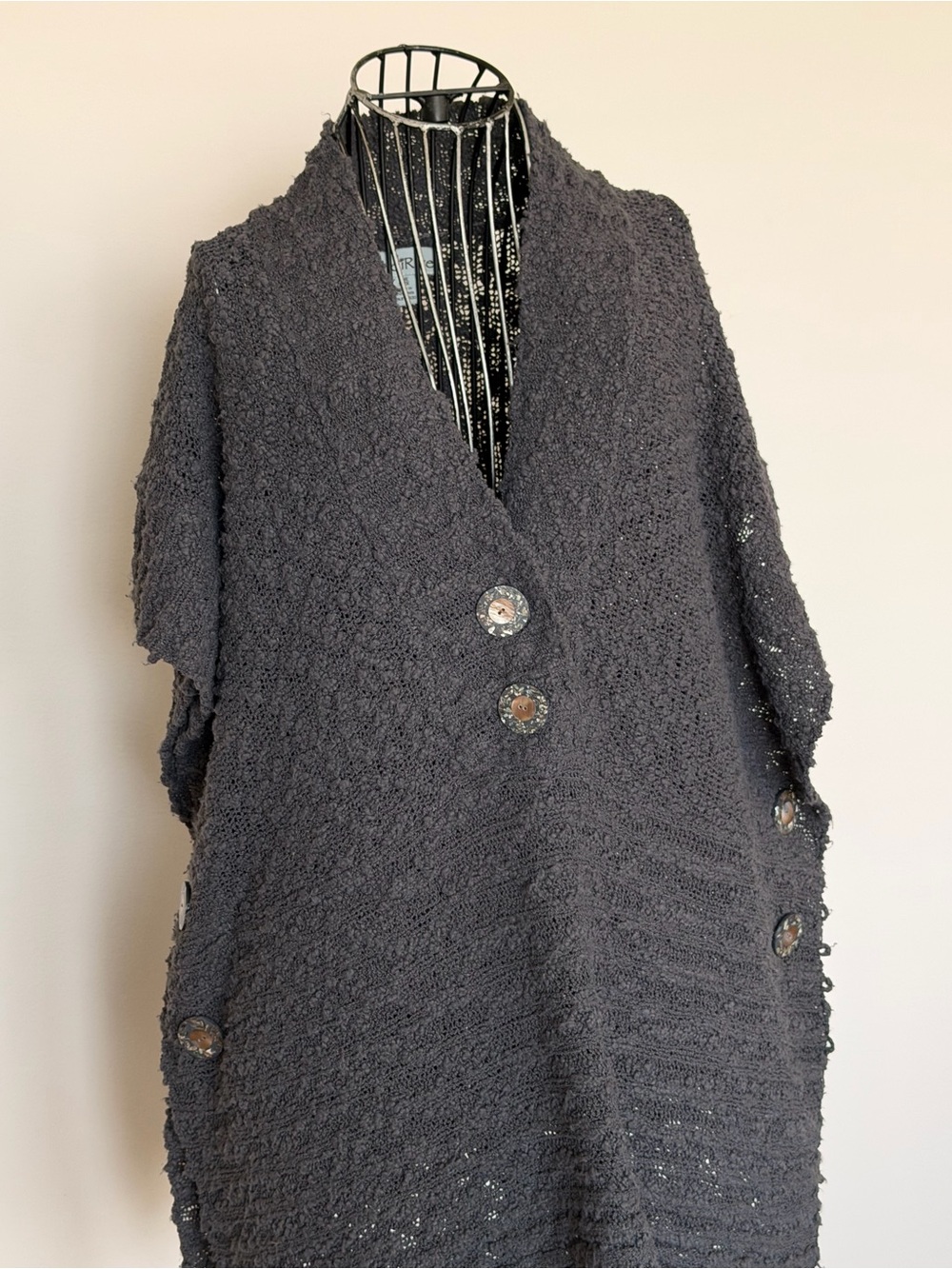 Cozy Charcoal Grey Bouclé Button-Front Poncho